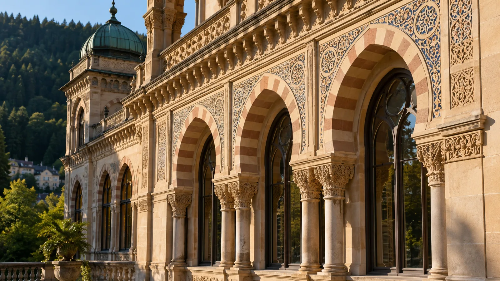 Die neomaurische Fassade des Palais Thermal in Bad Wildbad