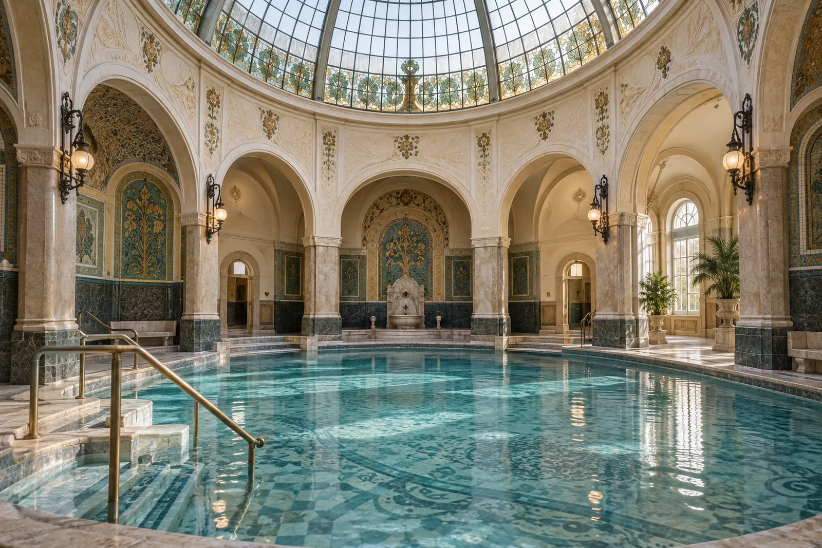 Die Kaiser-Friedrich-Therme in Wiesbaden, Jugendstil-Kuppel und Mosaikfliesen