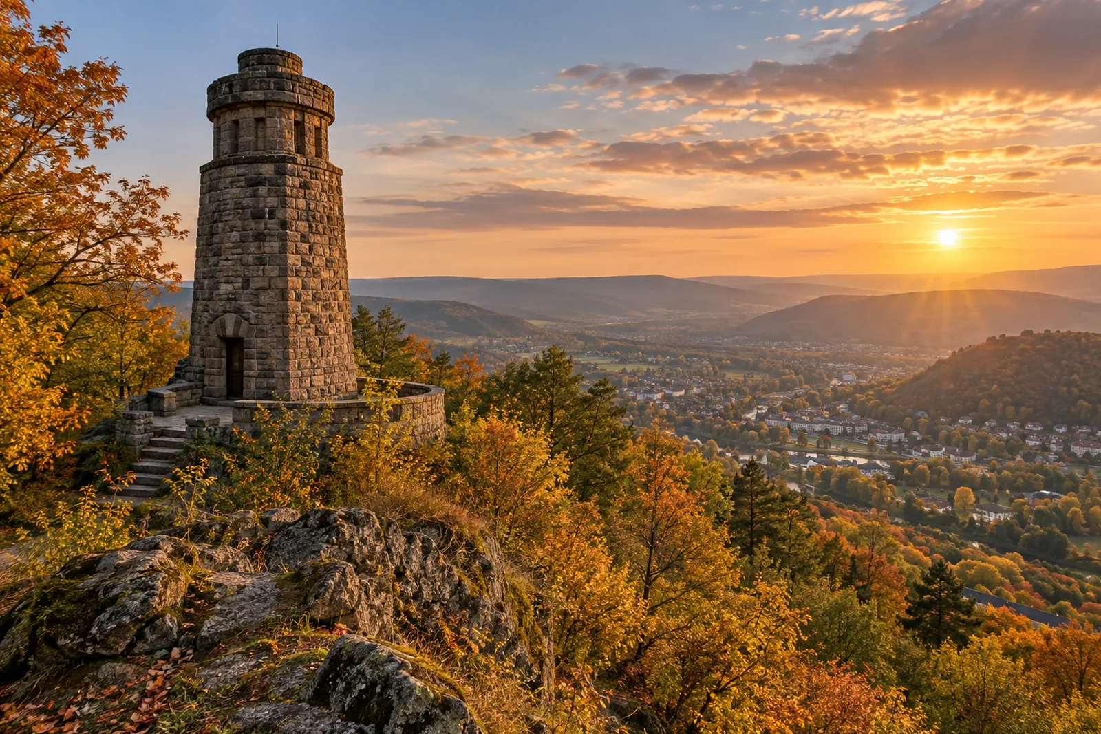 Der Bismarck-Turm über Bad Kissingen im Herbstlicht