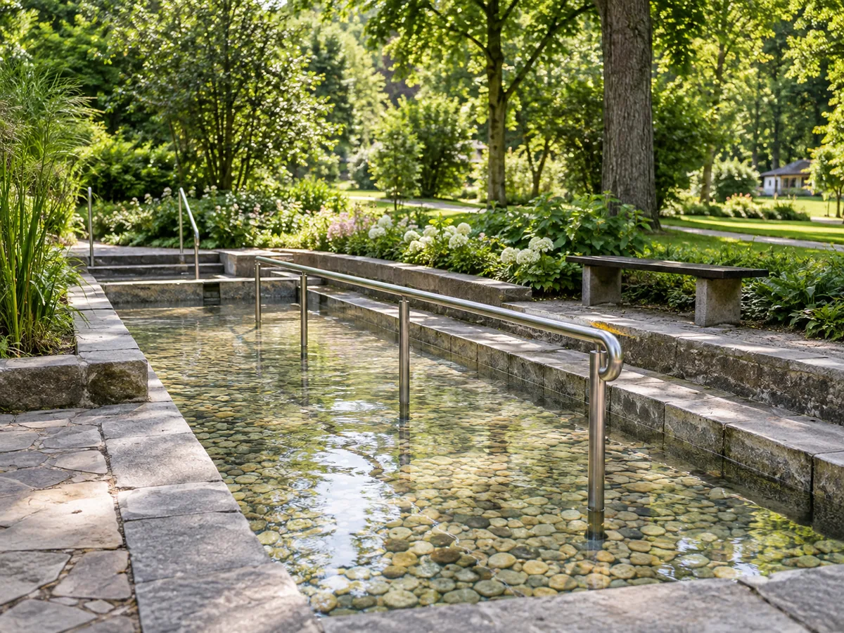 Kurpark in Bad Wörishofen mit Wassertretbecken im Kneipp-Stil