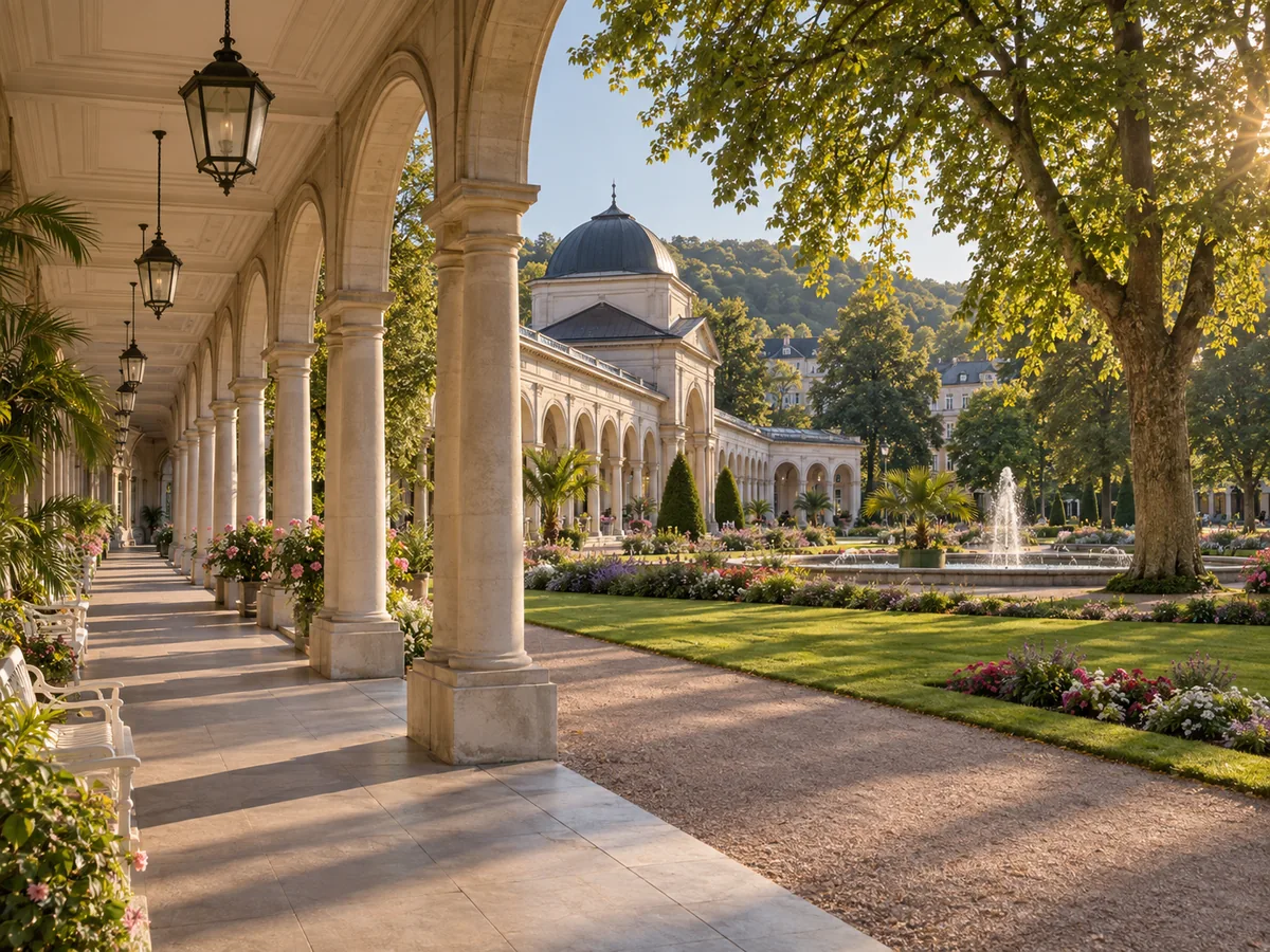 Der Kurpark von Bad Kissingen mit historischen Wandelhallen